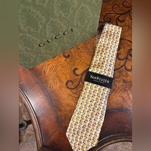 Van Heusen Yellow and Navy Geometric Silk Tie